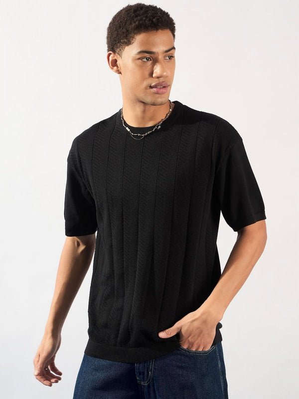 DENNISON Round Neck Knitted Oversized Pure Cotton T-Shirt