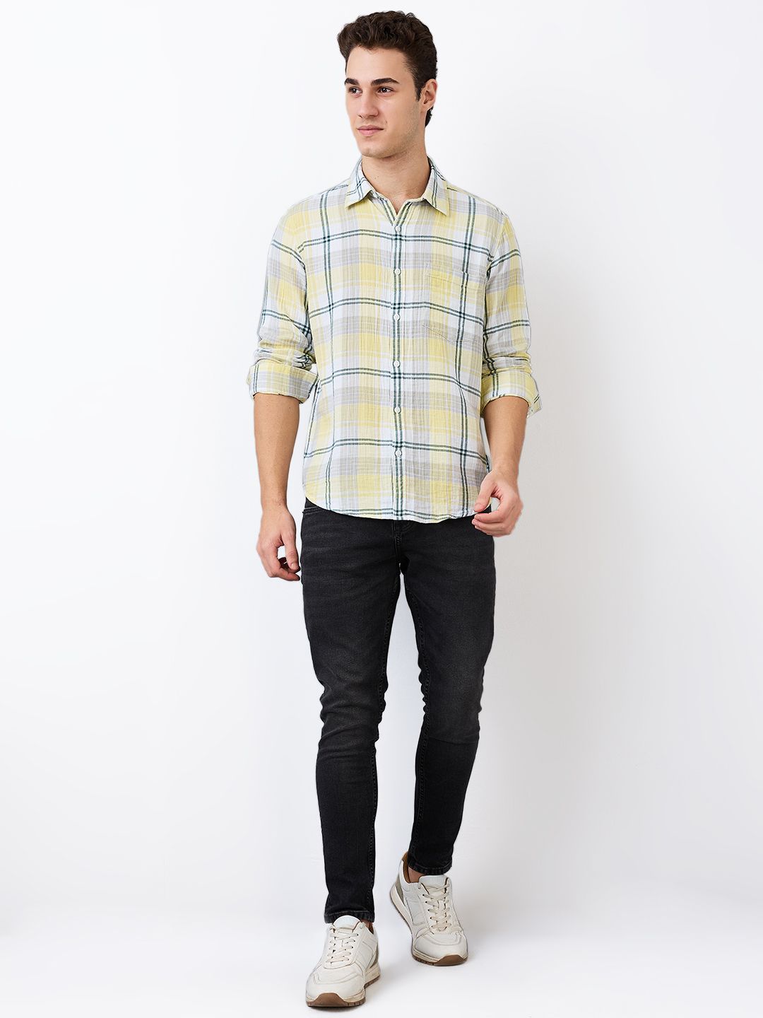 SPYKAR Men Spread Collar Tartan Checked Cotton Casual Shirt