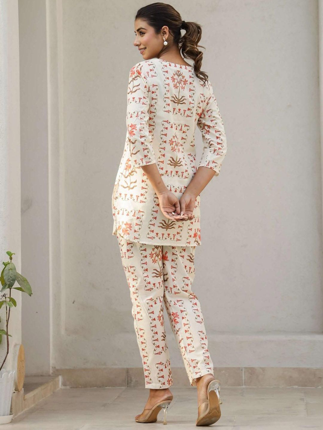 Mamicha Women Printed Round Neck Cotton Tunic and Trousers Co-Ords