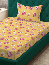 KLOTTHE Kids Yellow Printed Cotton 400TC Single Bedsheet With Pillow Cover 2.25m x 1.5m