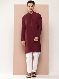 See Designs Geometric Embroidered Mandarin Collar Chikankari Straight Kurta