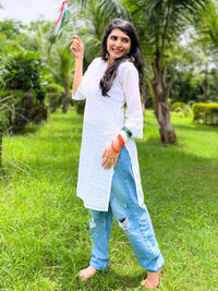 KALINI Women Pure Cotton Embroidered Straight Kurta for Holi day