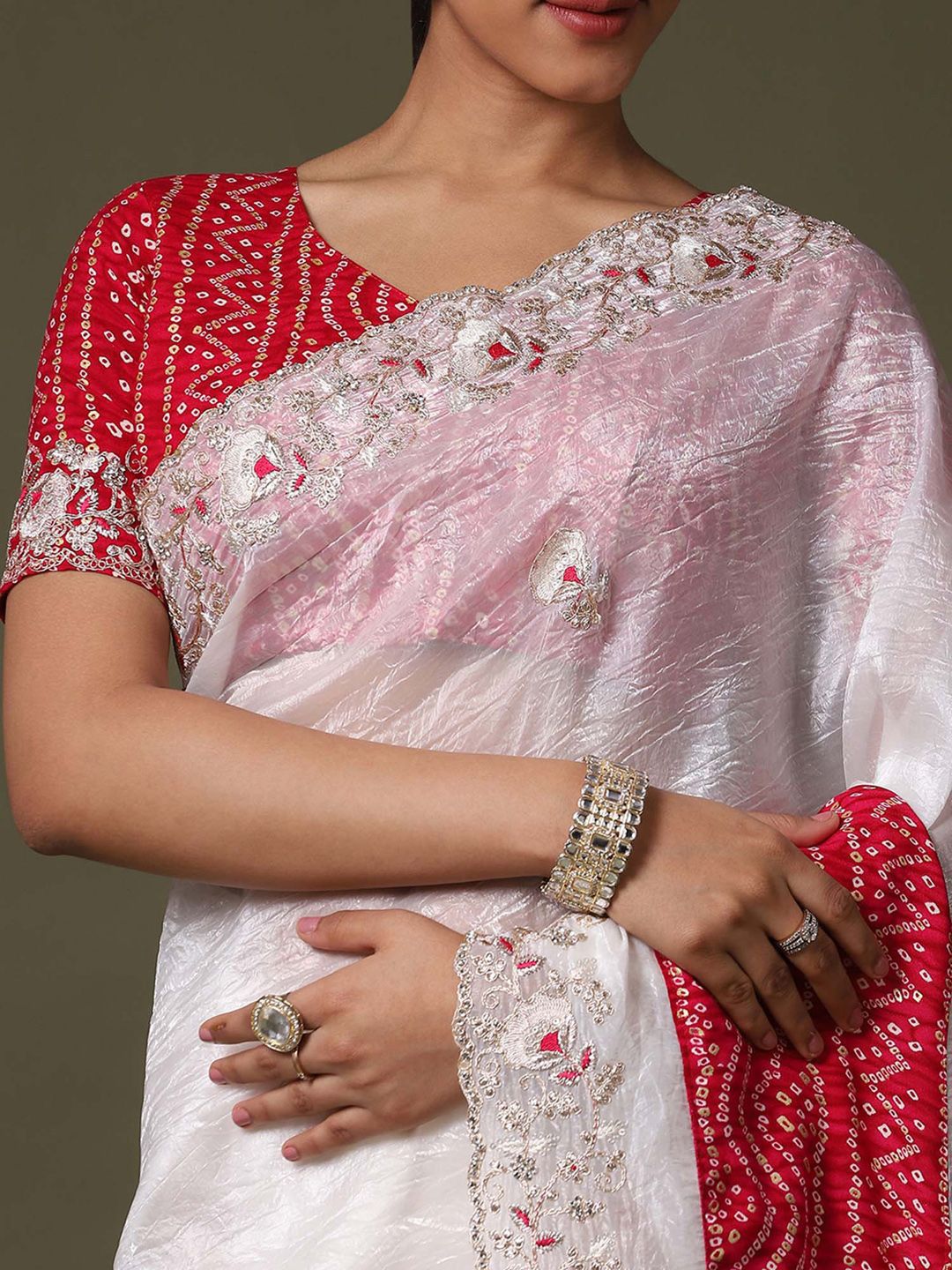Saree mall Bandhani Embroidered Tissue Sarees