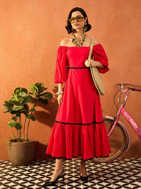 Pink Paprika by SASSAFRAS Women Bishop Sleeves Fit & Flare Maxi Dress