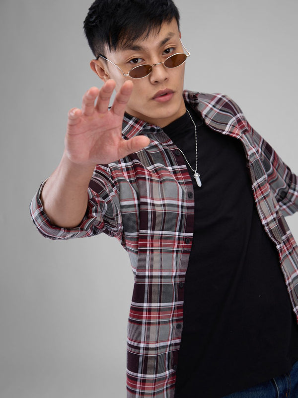 VASTRADO Men Classic Spread Collar Tartan Checked Cotton Slim Fit Casual Shirt