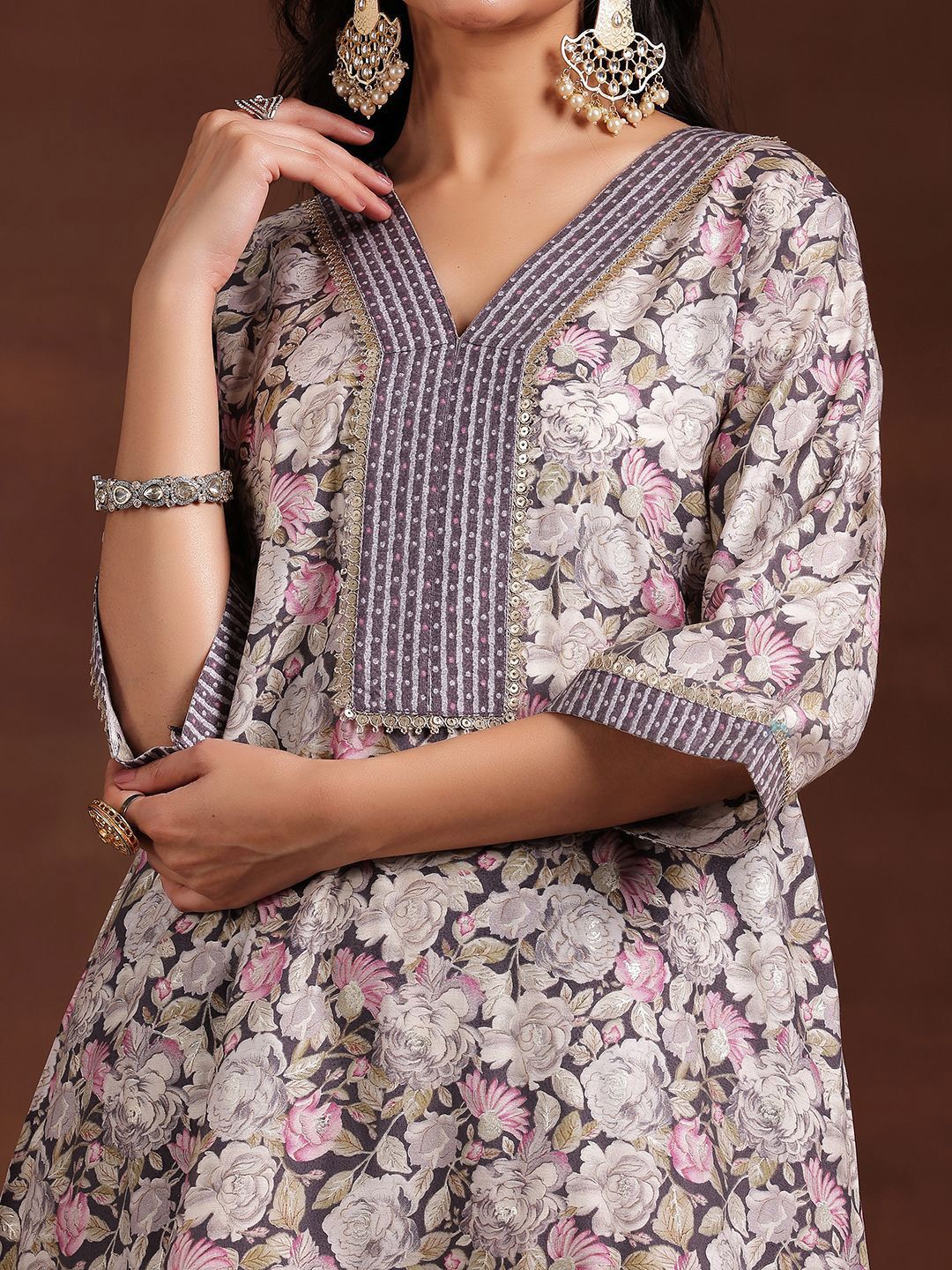 Libas Women Floral Printed Regular Gotta Patti Kurta with Dhoti Pants