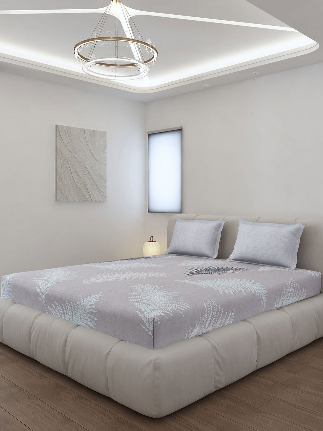 Monte Carlo Stanley Grey & White Printed 144 TC King Bedsheet Set 1.85 m x 1.95 m