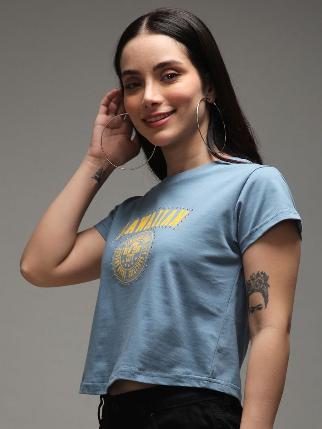 DILLINGER Women Regular Fit Cropped Crew Neck Varsity Printed Tshirt