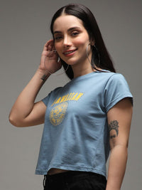 DILLINGER Women Regular Fit Cropped Crew Neck Varsity Printed Tshirt