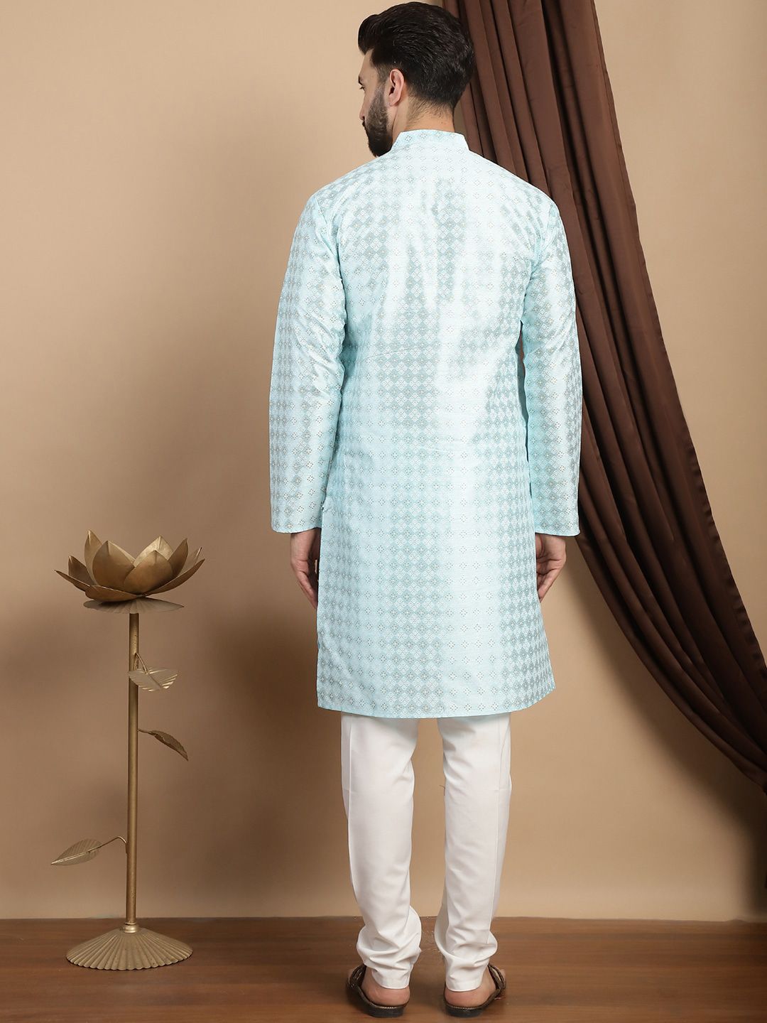 Motif Etnik Anouk Bercetak Kolar Mandarin Kurta Lurus Biasa dengan Churidar