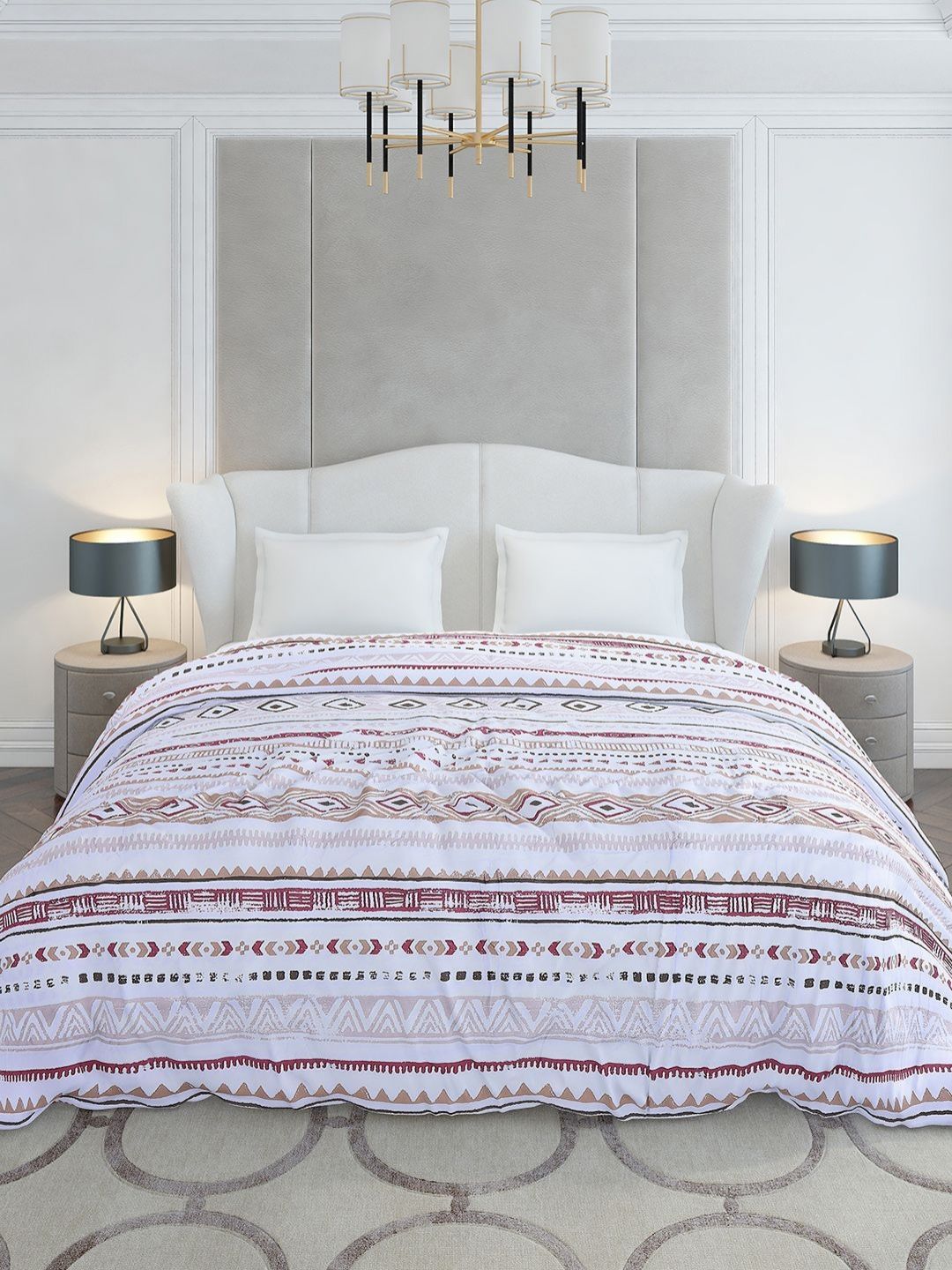 Monte Carlo White & Brown Ethnic Motifs Mild Winter 210 GSM Double Bed Duvet