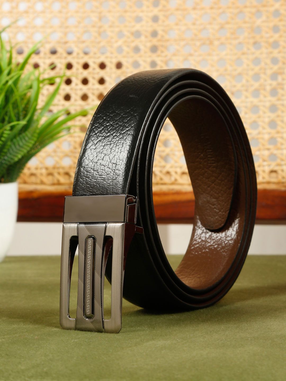 Teakwood Leathers Men Textured Leather Reversible Belt