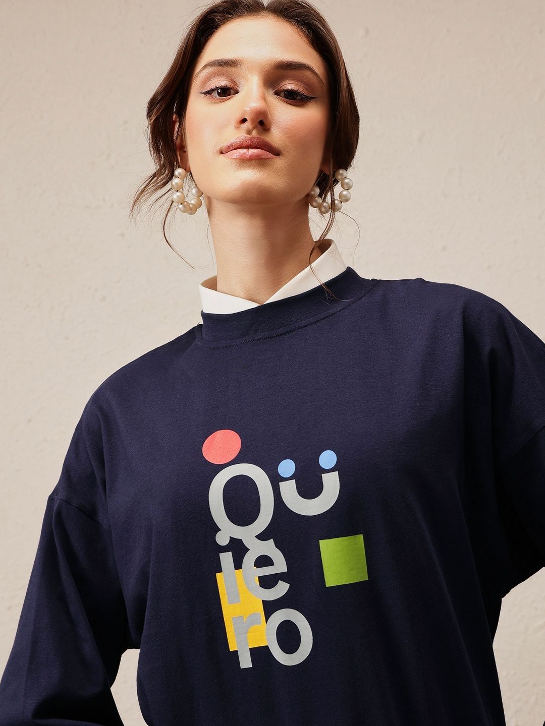 Quiero Women Printed Drop-Shoulder Sleeves Bio Finish T-Shirt