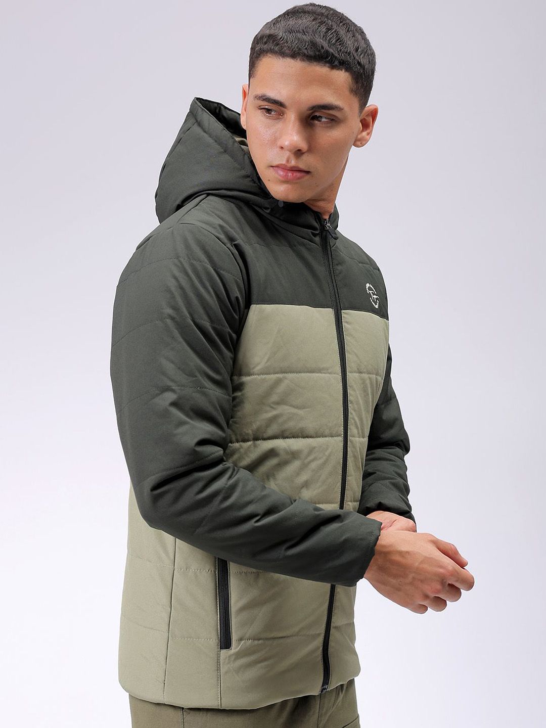 The Indian Garage Co Men Hooded Colourblocked Slim Fit Puffer Jacket