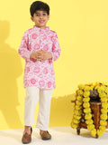 Cutiekins Boys Floral Printed Band Collar Straight Kurta With Pyjamas