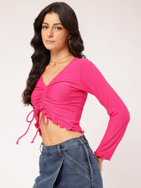 DressBerry Euphoria Essence Ruched Ruffled Textured Knit Crop Top
