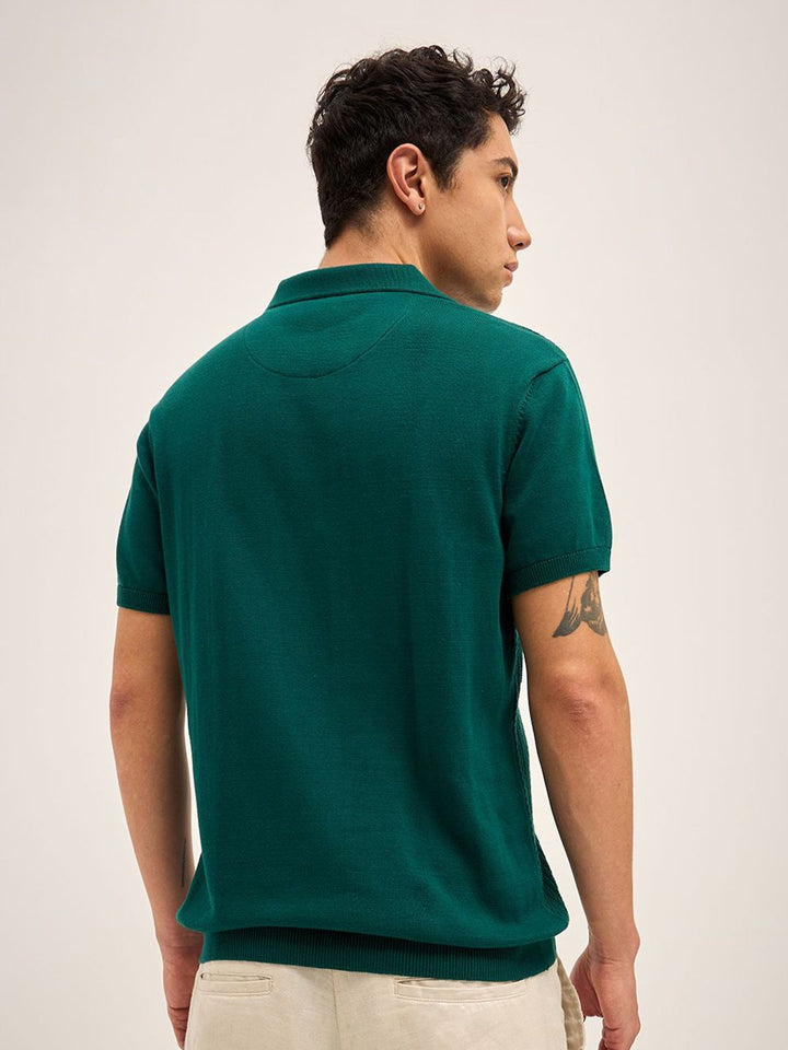 THE BEAR HOUSE Men Self Design Polo Collar Cotton T-shirt