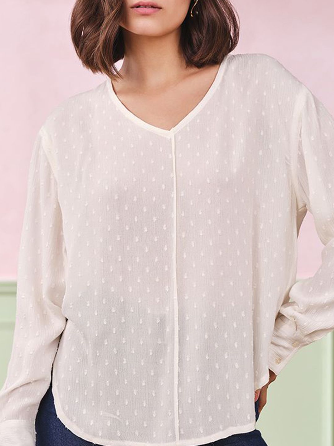 AND Women V-Neck Semi Sheer Regular Top