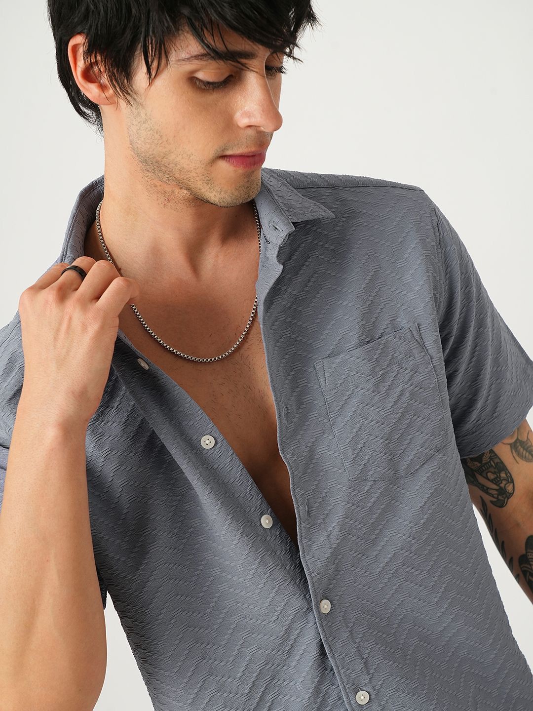 VASTRADO Men Classic Spread Collar Textured  Slim Fit Casual Shirt
