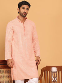 Jompers Geometric Embroidered Mandarin Collar Sequinned Straight Kurta