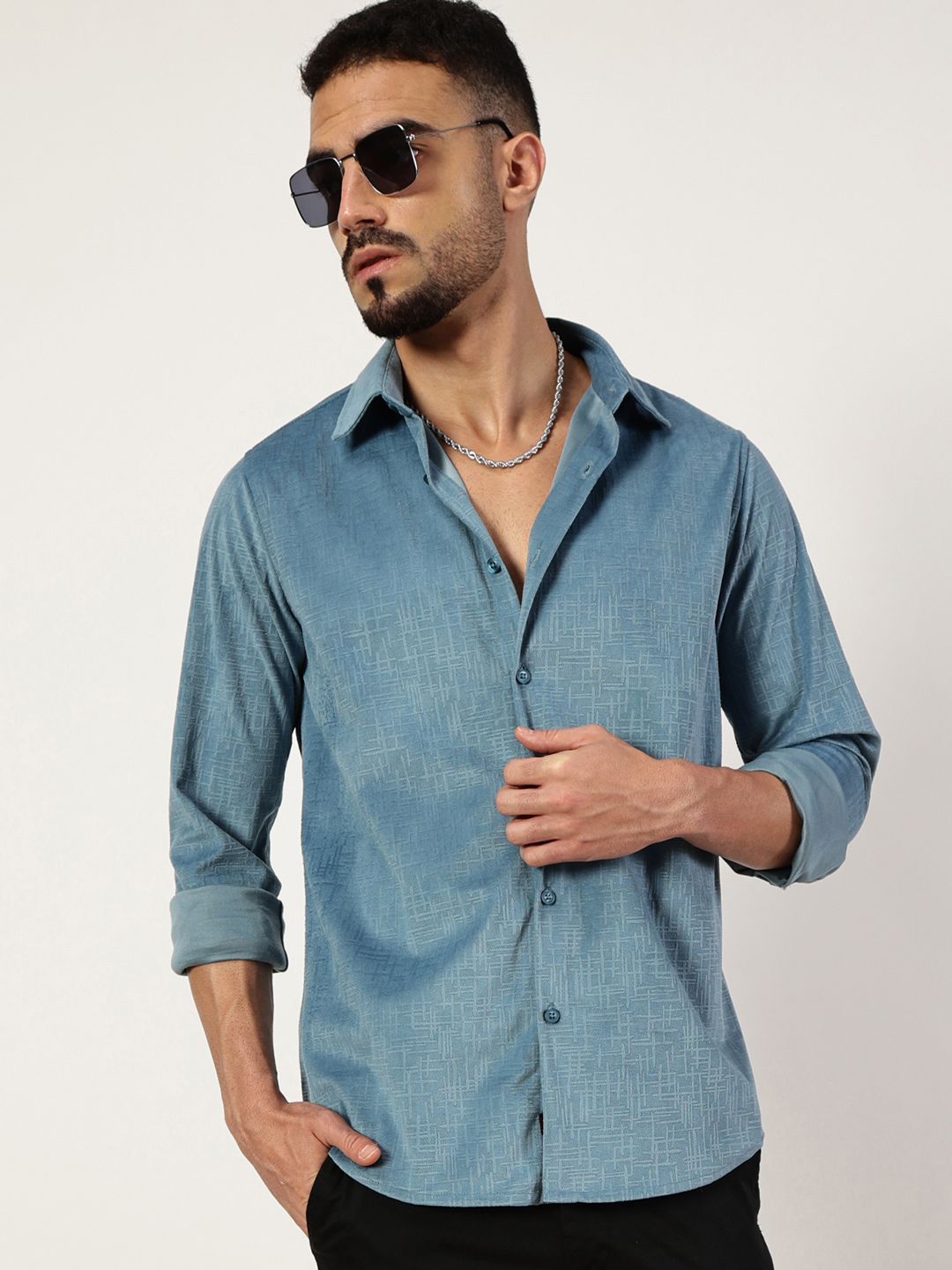 Thomas Scott Men Premium Spread Collar Textured Slim Fit Casual Shirt
