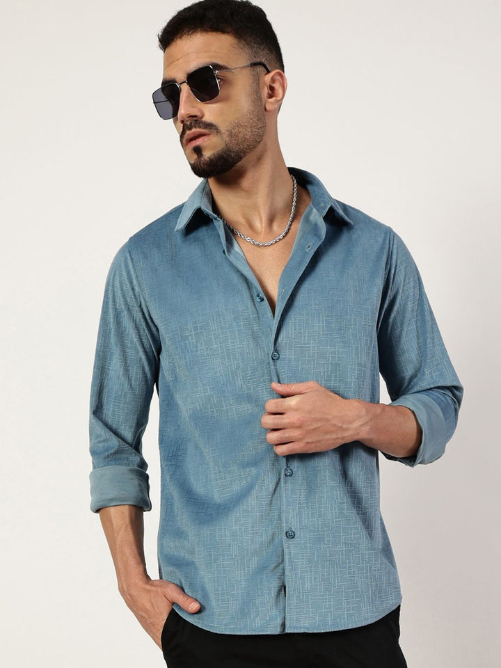 Thomas Scott Men Premium Spread Collar Textured Slim Fit Casual Shirt