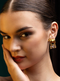PANASH Gold-Plated Artificial Stones Studded Cow Shaped Drop Earrings