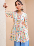 Shae by SASSAFRAS Geometric Printed Gotta Patti Gotta Patti Pleated Kurti