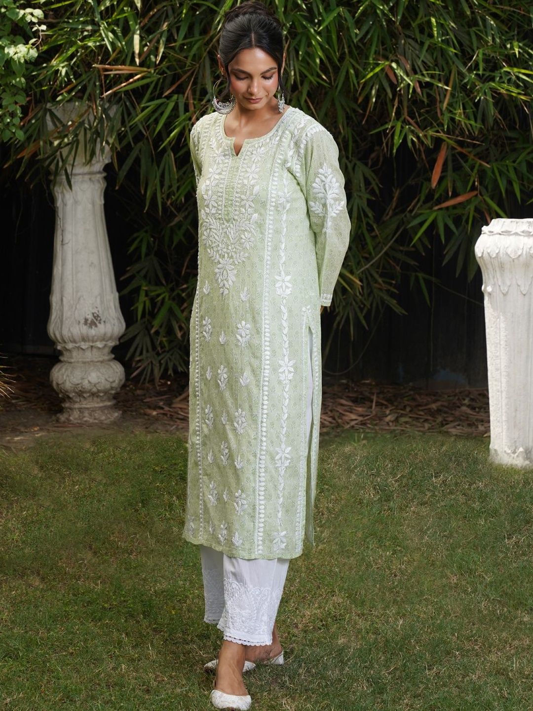 House of Chikankari Women Ethnic Motifs Embroidered Chikankari Indie Prints Kurta