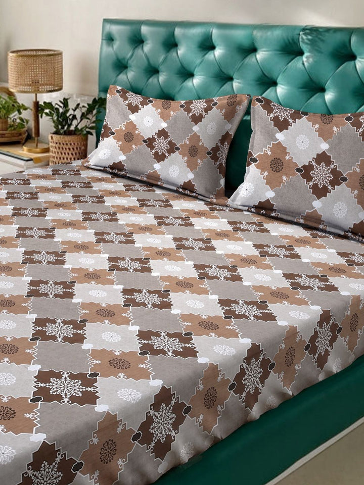 Myntra Elegant Homes Coklat & Kelabu Kapas Bunga 400 TC Set Cadar King 2.50 m x 2.25 m