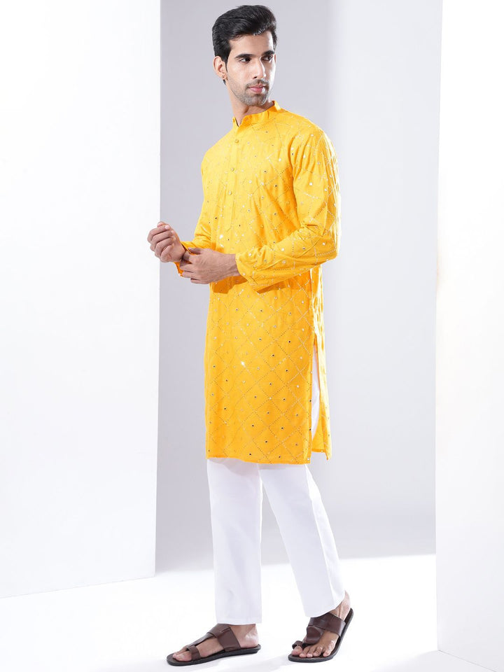 Anouk Men Embroidered Mandarin Collar Pure Cotton Kurta with Pyjamas With Nehru Jacket