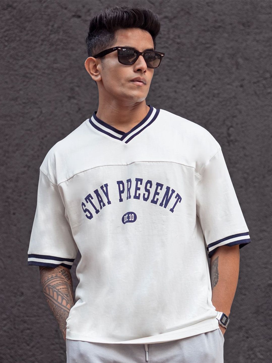 Powerlook Men Typography Printed Round Neck Cotton Oversized T-shirt