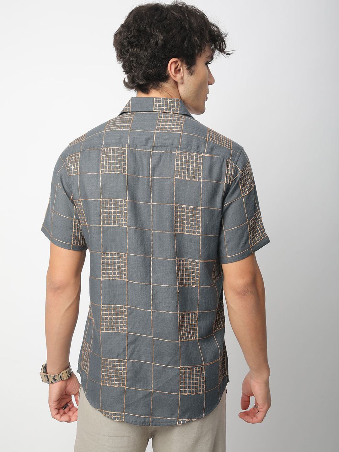 VASTRADO Men Classic Spread Collar Geometric Printed Cotton Slim Fit Casual Shirt