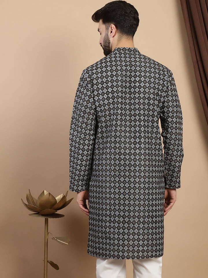 Anouk Black Ethnic Motifs Mandarin Collar Printed Straight Kurta