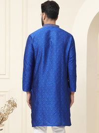 SOJANYA Ethnic Motifs Woven Design Mandarin Collar Neck Long Sleeves Silk Straight Kurta