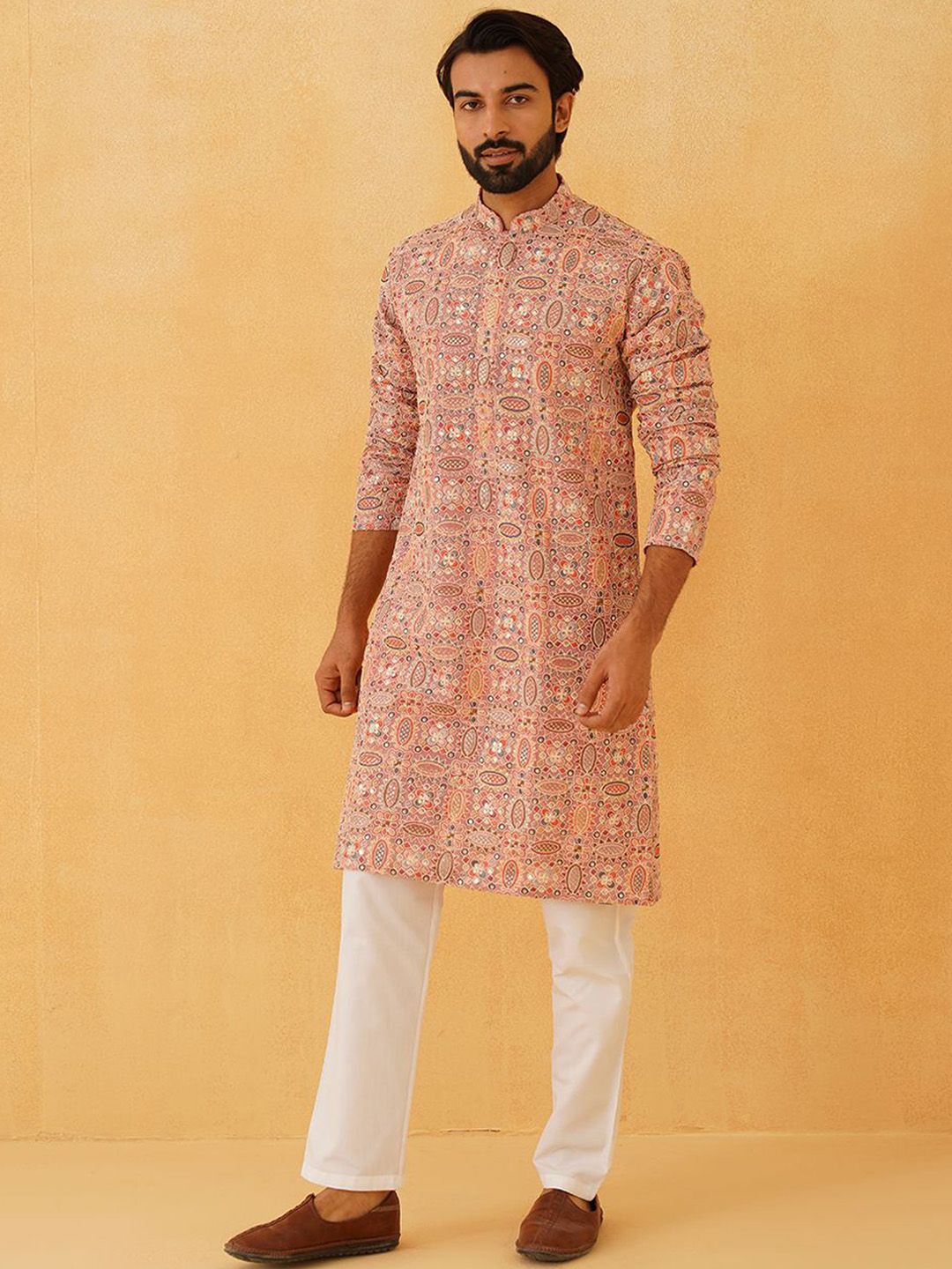 SOJANYA LUXE Floral Kashmiri Embroidered Sequinned Georgette Straight Kurta With Trousers