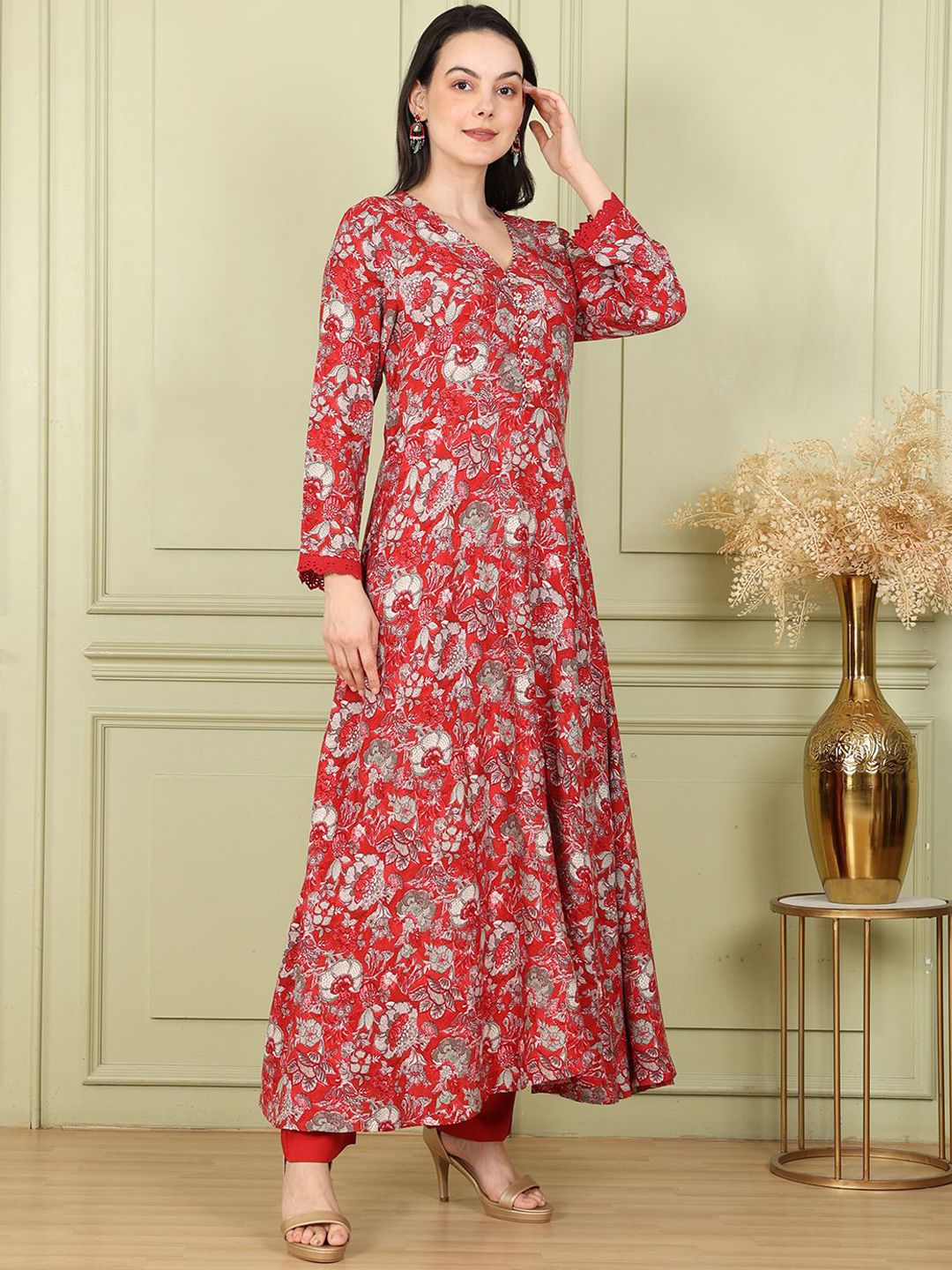 W Women Floral Printed Regular Kurta with Trousers & With Dupatta