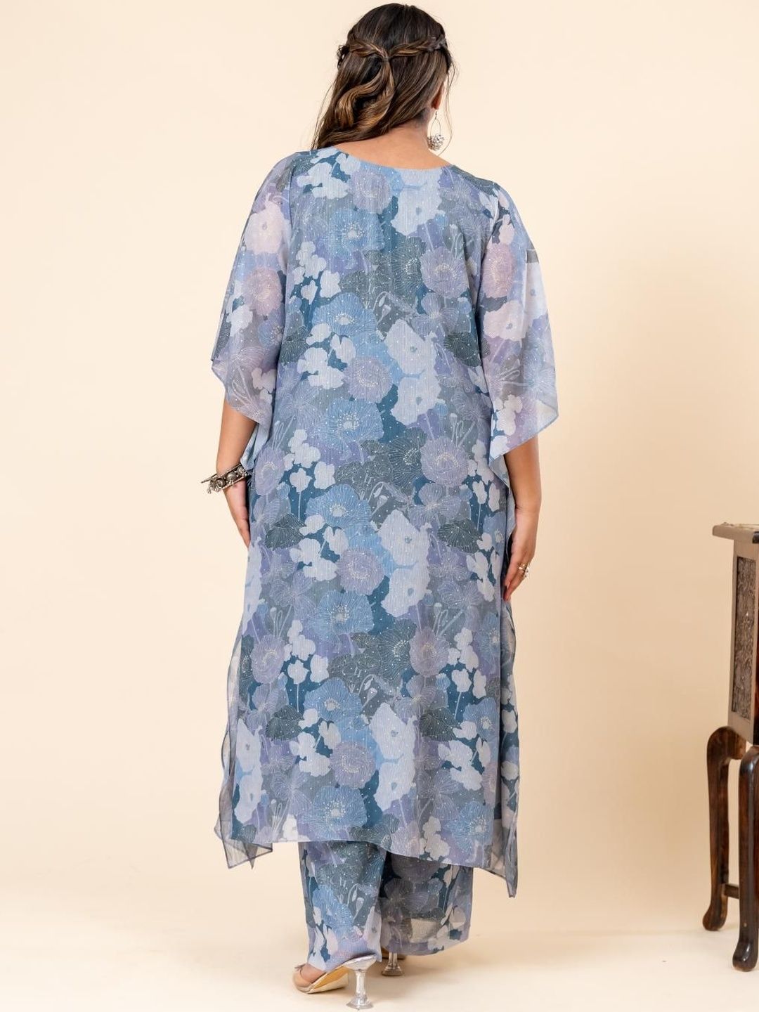 Mamicha Printed V-Neck Kaftan & Trousers Co-Ords Set