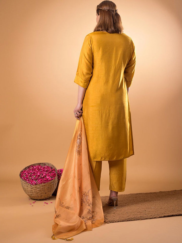 Mamicha Women Floral Embroidered Beads and Stones Pure Cotton Kurta with Trouser & Dupatta