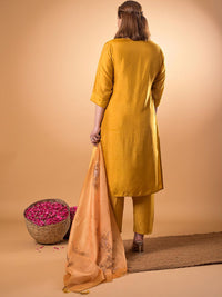 Mamicha Women Floral Embroidered Beads and Stones Pure Cotton Kurta with Trouser & Dupatta