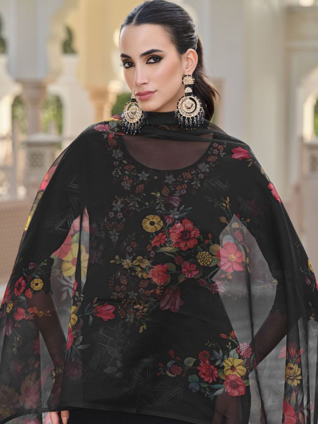 Varanga Floral Embroidered Thread Work Straight Kurta With Trousers And Dupatta
