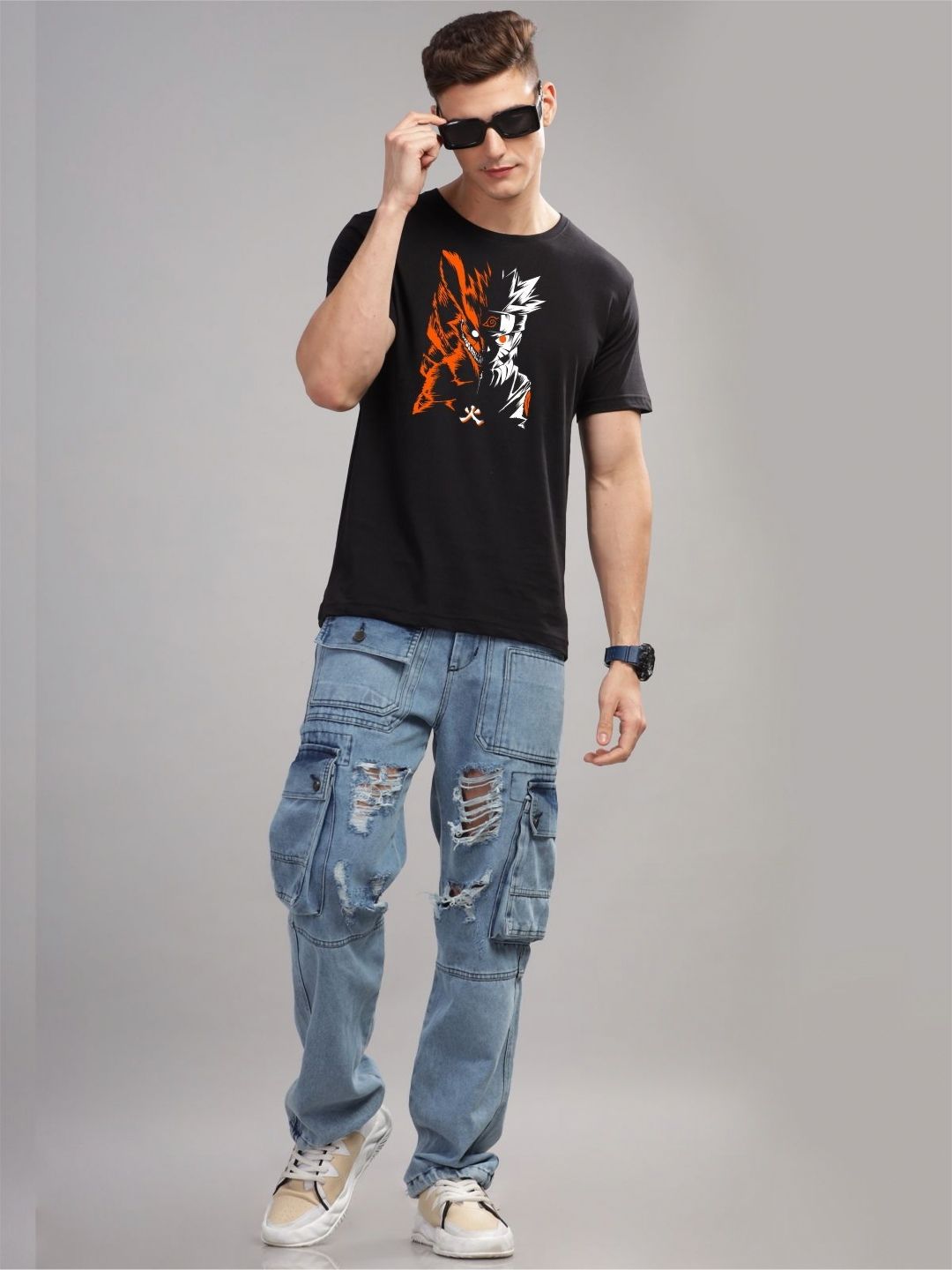 ADRO Men Printed Raw Edge T-shirt