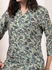 Anouk Floral Printed Shirt Collar Kurta With Trouser