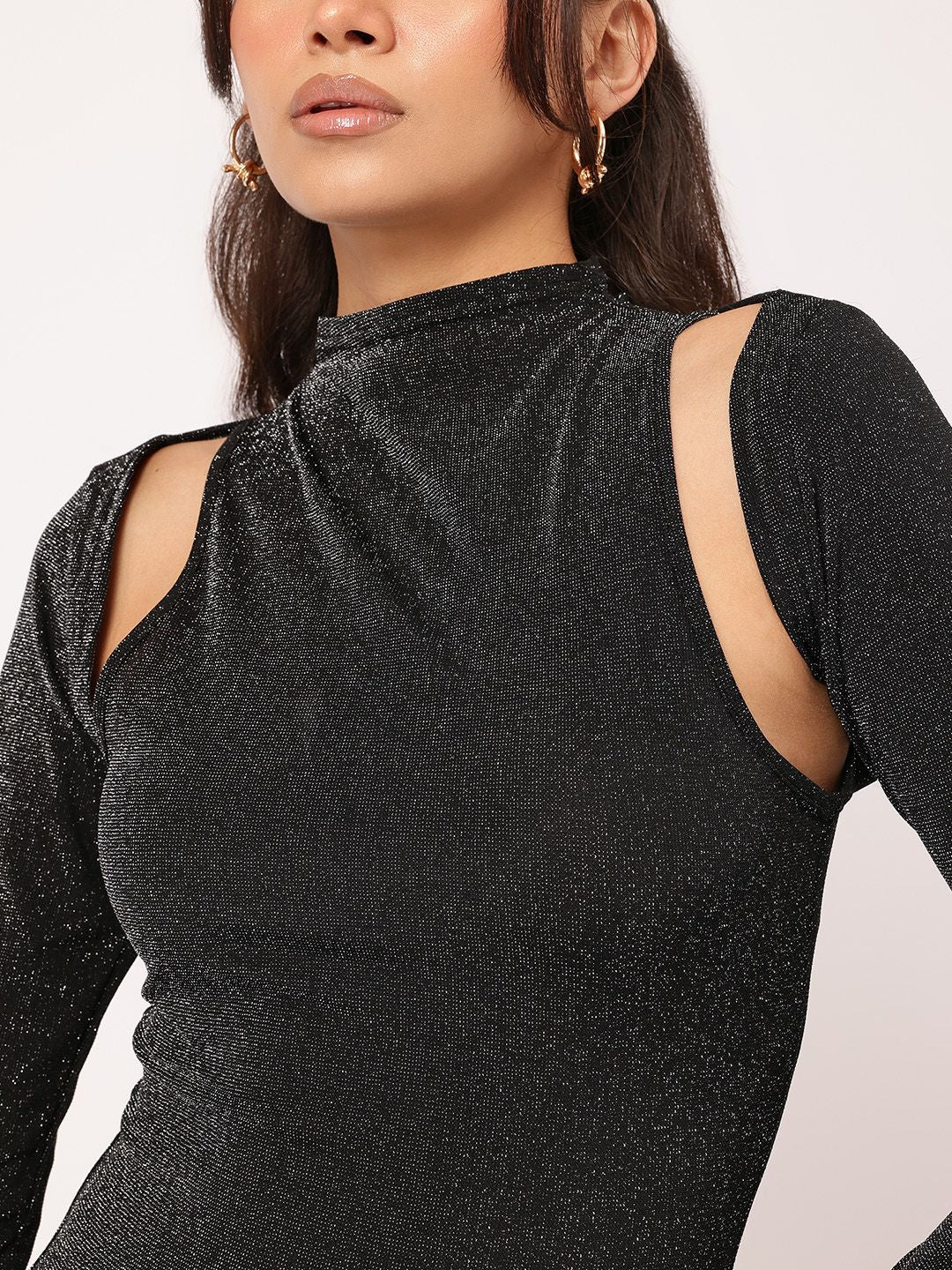 DressBerry Chic & Cheery High Neck Shimmer Top with Crop Shrug