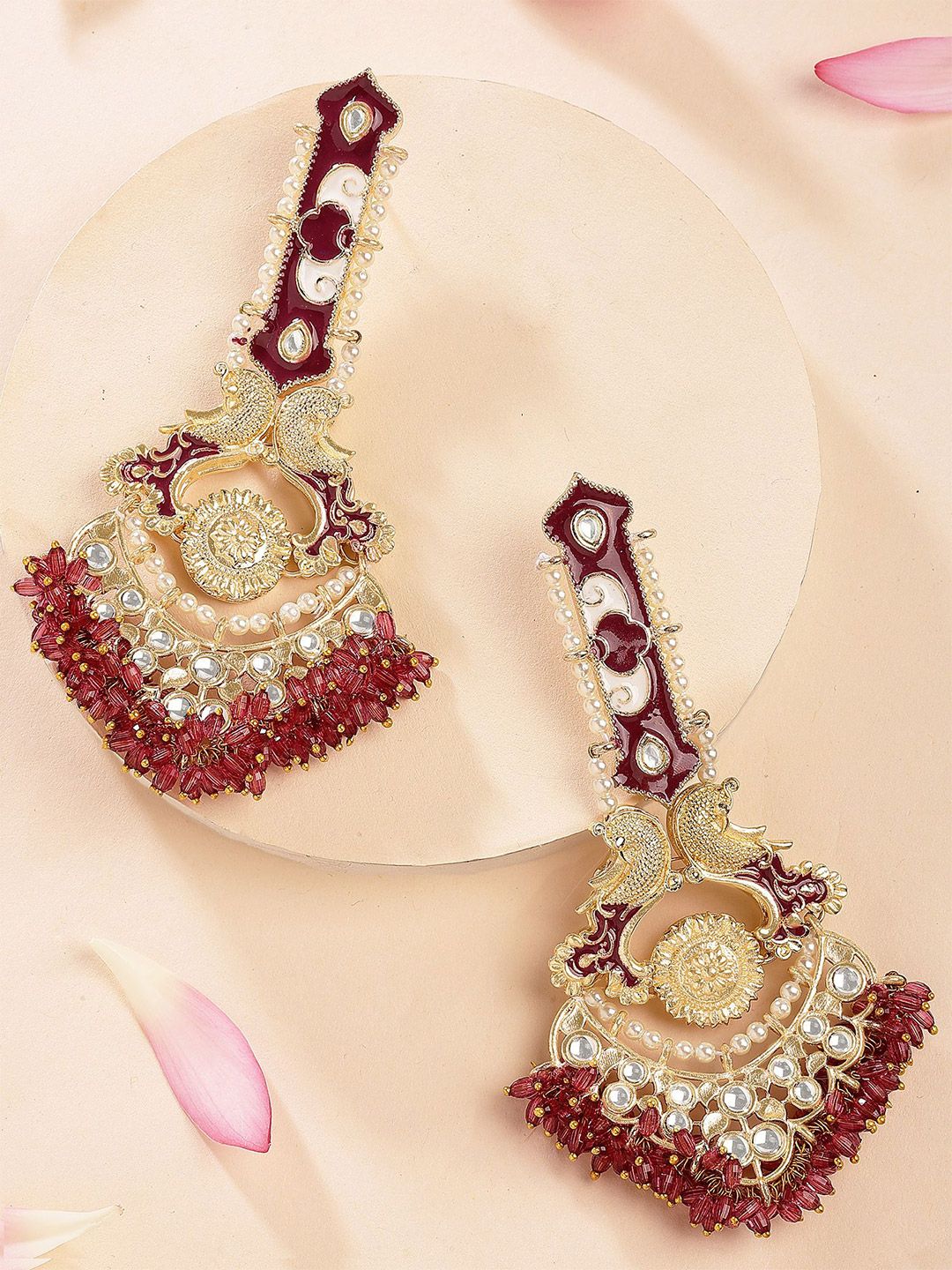KARATCART Gold-Plated Contemporary Meenakari Kundan Crystal Studded Drop Earrings