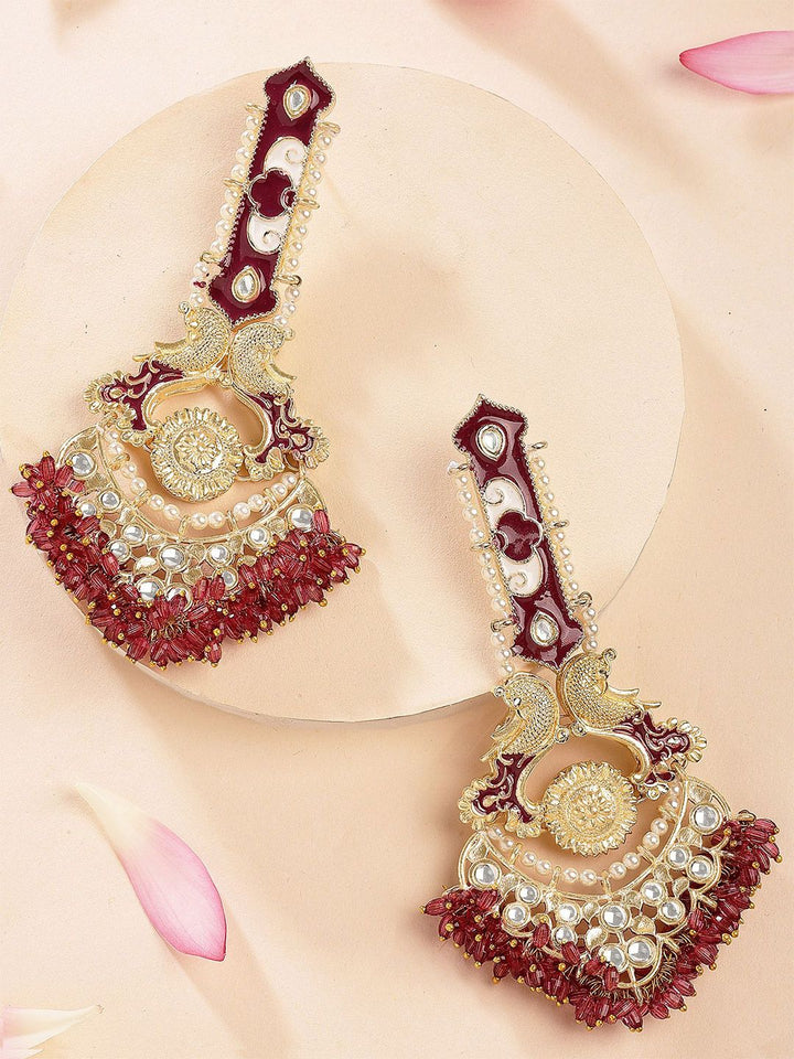 KARATCART Gold-Plated Contemporary Meenakari Kundan Crystal Studded Drop Earrings