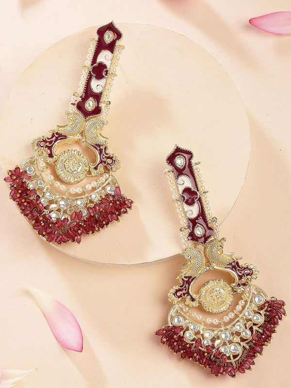 KARATCART Gold-Plated Contemporary Meenakari Kundan Crystal Studded Drop Earrings