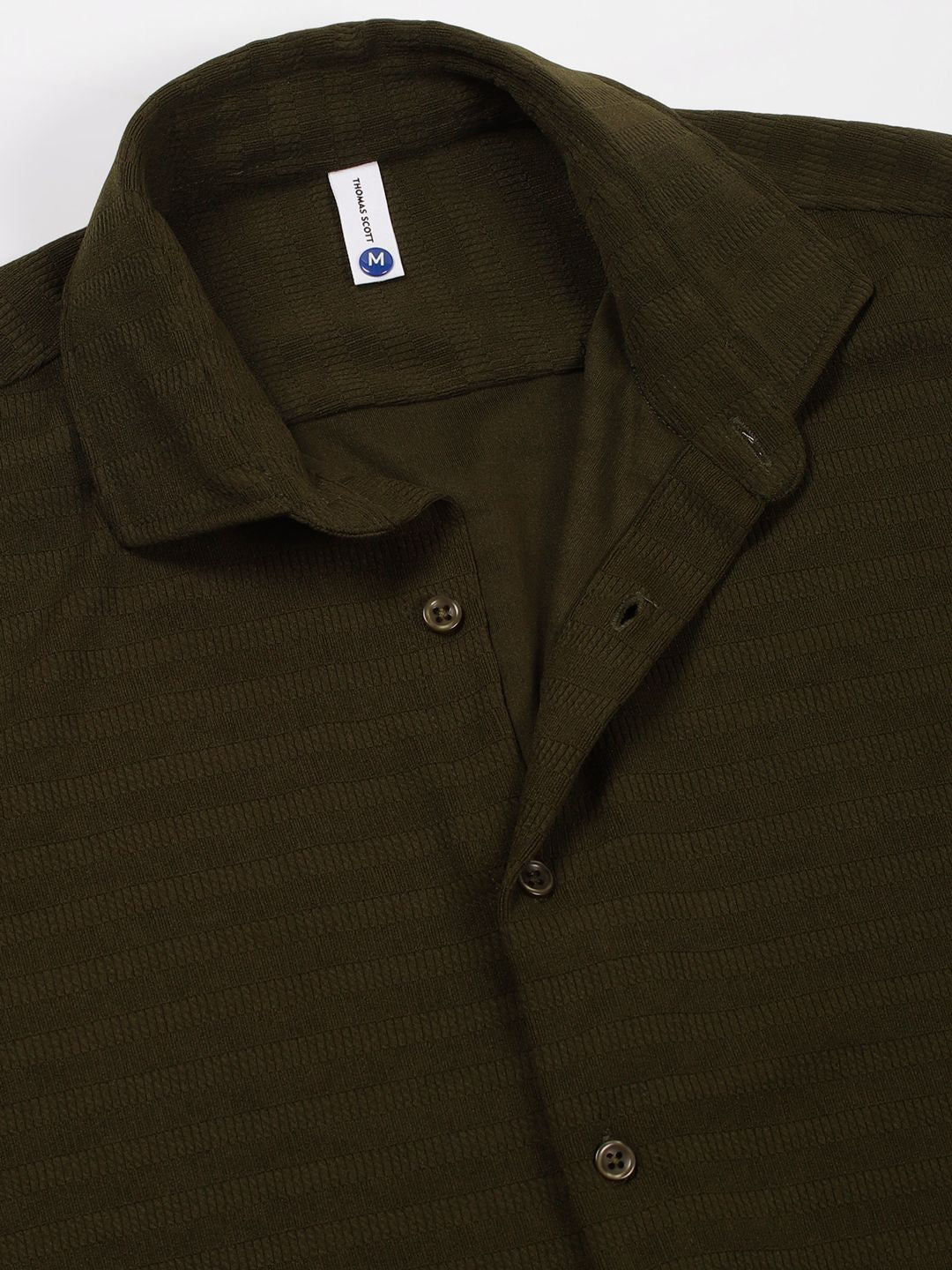 Thomas Scott Men Premium Spread Collar Horizontal Striped Casual Shirt