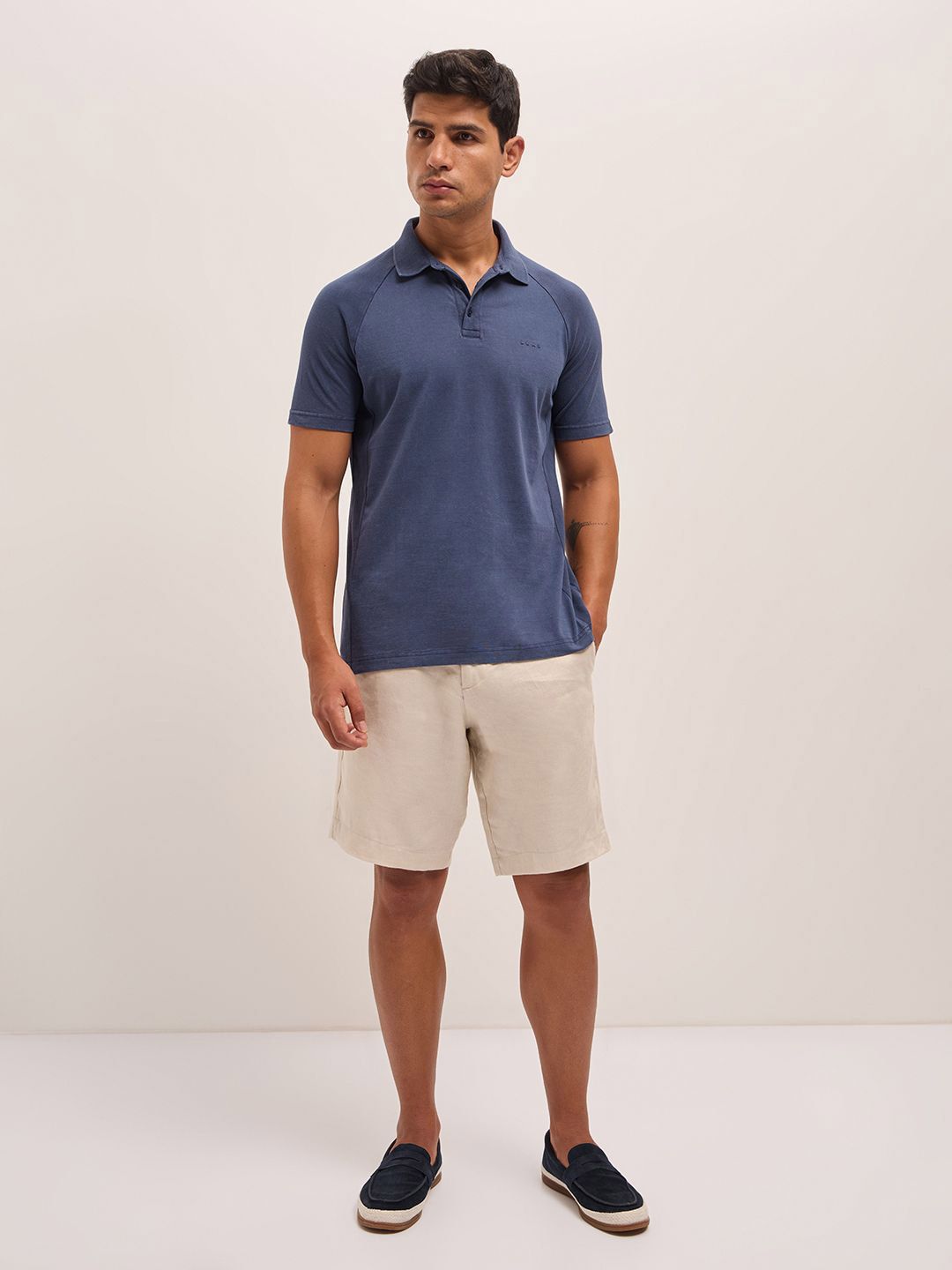 THE BEAR HOUSE Men Solid Polo Collar Pure Cotton T-shirt