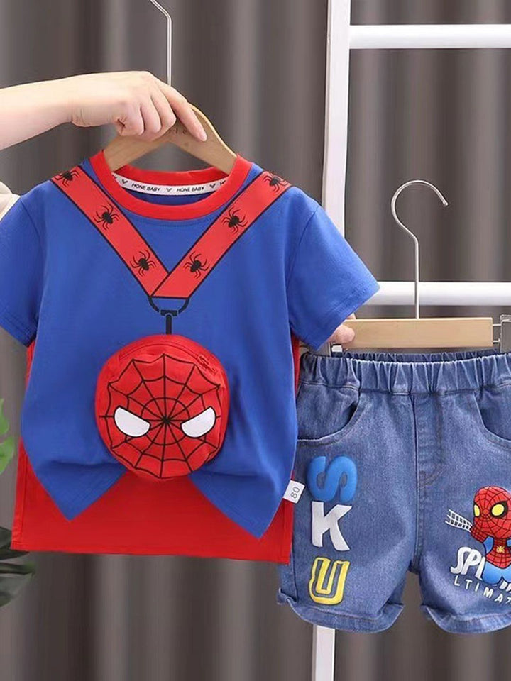 YK Boys Spider-Man Printed Short Sleeves T-Shirt & Shorts